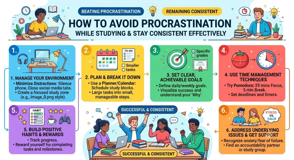 how to avoid procrastination while studying and stay consistent effectively